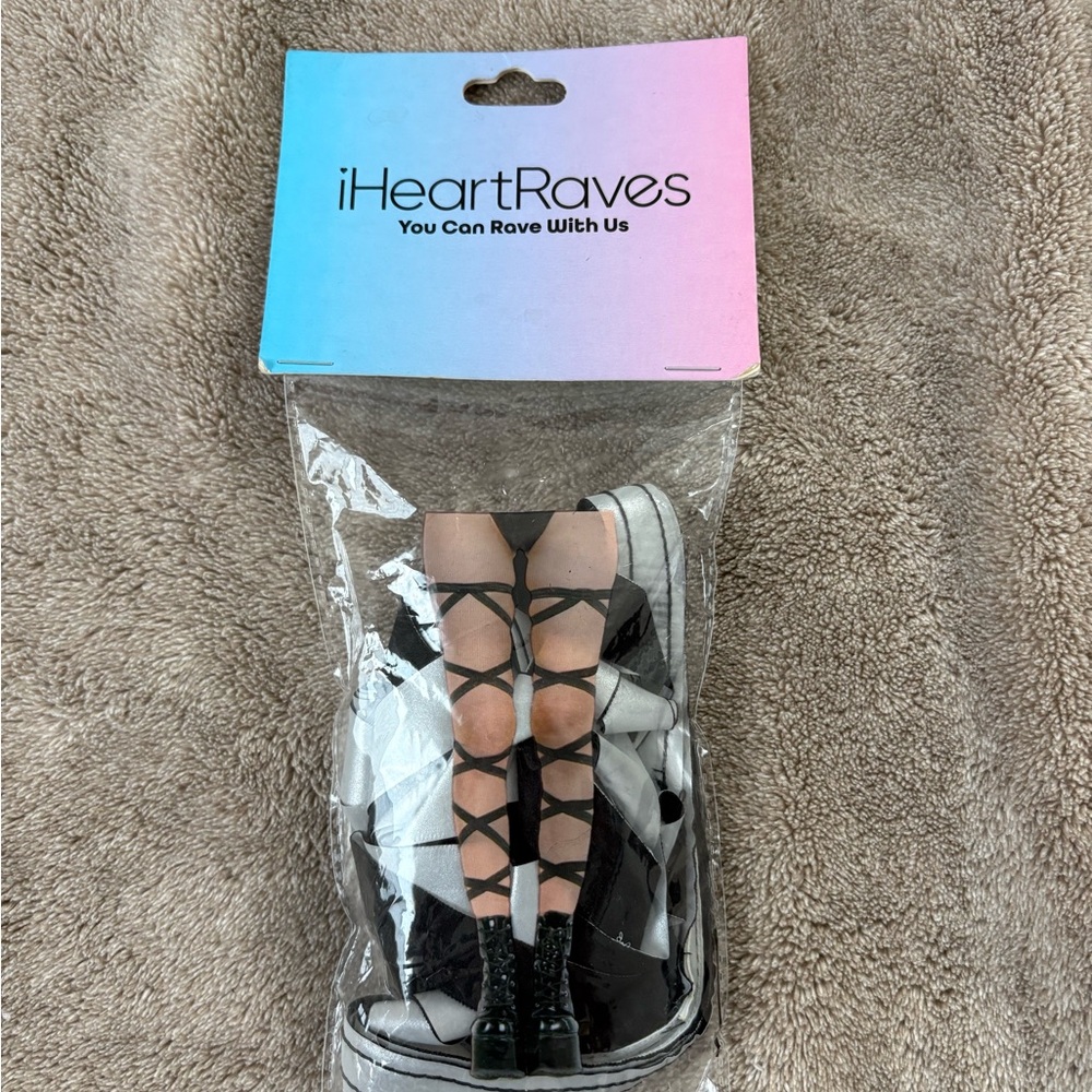 iHeartRaves Black Reflective Lace-Up Thigh High Stockings